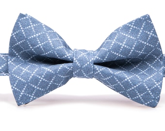 Cotton Dusty Blue Bead Box Print Bow Tie for Men, Dusty Blue Bow Tie Kids, Dusty Blue Bow Tie Boys, Dusty Blue Bow Tie Toddler