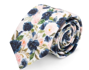 Blush Navy Floral Tie Men, Blush Navy Roses Necktie for Toddler Boys, Skinny Wedding Ties, Ties for Groom & Groomsmen,  Wedding Outfit Men