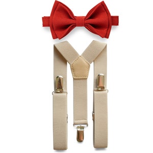 Tan Suspenders Terracotta Bow Tie Set, Terra cotta Bow Tie Suspenders Man, Bow Tie Suspenders Toddler Boy