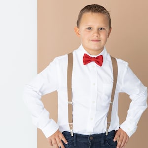 Khaki Suspenders Terracotta Bow Tie Set, Terra cotta Bow Tie Suspenders Man, Bow Tie Suspenders Toddler Boy