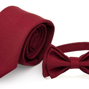 Burgundy tie and burgundy bow tie