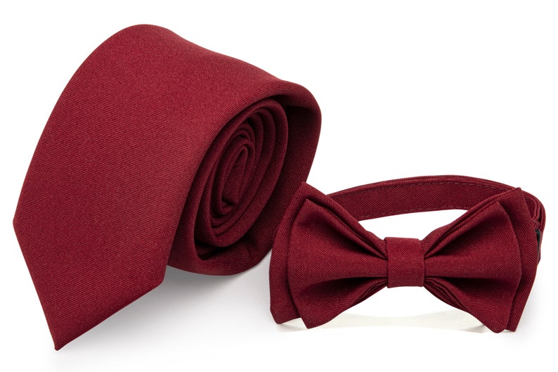 Burgundy tie and burgundy bow tie