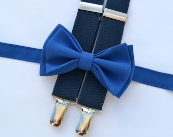 Royal Blue Bow Tie & Navy Suspenders for Baby, Toddler, Boy, Kids, Men