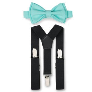 Aqua Bow Tie Black Suspenders for Toddlers, Bow Tie Suspenders for Boys, Ring Bearer Bow Tie Suspenders Wedding