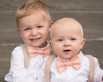 Peach Bellini Bow Tie Men Kids, Wedding Bow Ties, Bow Ties for Groom Groomsmen Ring Bearer, Wedding Attire