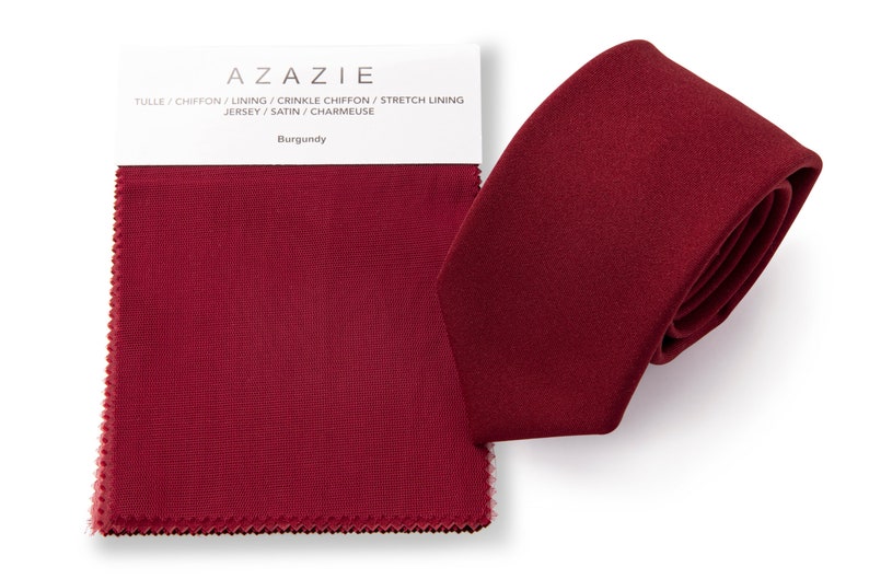 Burgundy tie against Azazie burgundy swatch