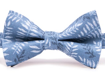 Cotton Dusty Blue Nature Print Bow Tie for Men, Dusty Blue Bow Tie Kids, Dusty Blue Bow Tie Boys, Dusty Blue Bow Tie Toddler