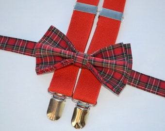 Bow Tie Suspenders Set, Red Bow Tie & Red Suspenders, Bow Tie Suspenders Baby, Bow Tie Suspenders for Toddlers, Bow Tie Suspenders for Men