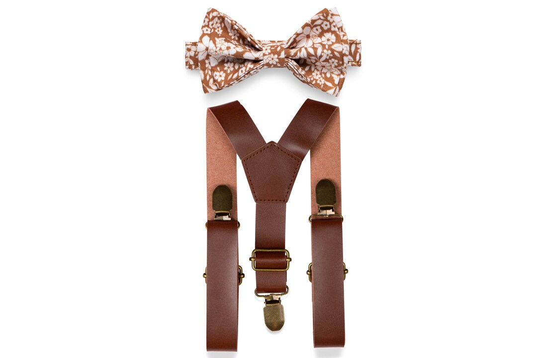 NEW ! Boho Brown Red Vegan Suspenders Cognac Vegan Leather Suspenders -- Perfect for a Wedding  main image 3