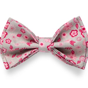 Grey Pink Floral Bow Tie for Weddings, Pink Floral Bow Tie for Groom Groomsmen Ring Bearer