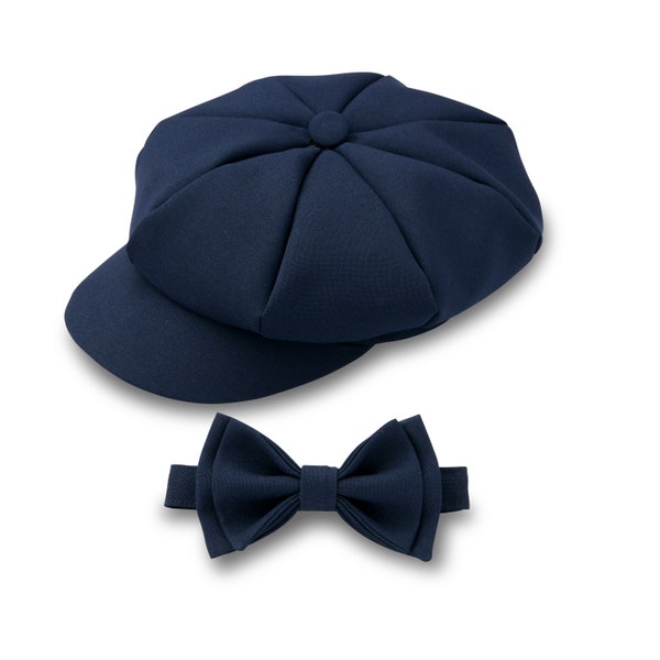 Navy Newsboy Hat & Navy Bow Tie for Baby Toddler Boy | Ring Bearer Outfit for Weddings