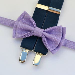 Purple Bow Tie & Navy Suspenders, Groom Bow Tie Suspenders, Groomsmen Suspenders and Bow Tie, Bow Tie Suspenders for Mens