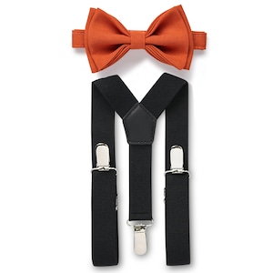 Burnt Orange Bow Tie & Black Suspenders for Baby Toddler Boy Child Kids Men, Wedding Groom Groomsmen Attire, Ring Bearer Outfit, Cinnamon