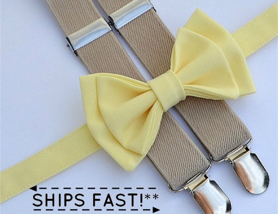 Yellow Bow Tie & Tan Beige Suspenders for Baby Toddler Boy - Etsy