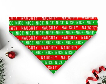 May include: Red and green bandana with the words "Naughty" and "Nice" repeated in white.