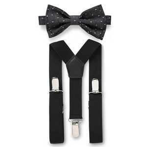 Black Polka Dot Bow Tie & Black Suspenders Set, Bow Tie Suspenders Man, Bow Tie Suspenders Ring Bearer
