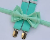 Mint Bow Tie & Mint Suspenders, Bow Tie Suspenders for Baby Boy, Bow Tie Suspenders for Toddlers, Bow Tie Suspenders for Boys