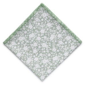 Dusty Sage Green Floral Pocket Square for Men, Dusty Sage Handkerchief for Men, Dusty Sage Hanky Wedding, Eucalyptus Wedding, Olive Green