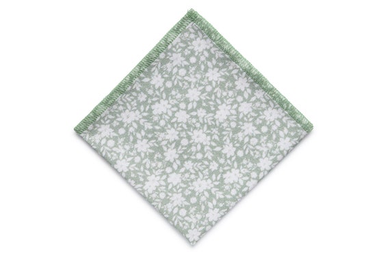 Dusty Sage Green Floral Pocket Square for Men, Dusty Sage Handkerchief for Men, Dusty Sage Hanky Wedding, Eucalyptus Wedding, Olive Green