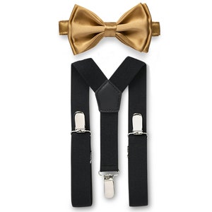 Gold Bow Tie and Black Suspenders for Baby Toddler Boy Men, Bow Tie Suspenders for Toddlers, Wedding Bow Tie Suspenders