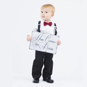 Burgundy Wine Bow Tie & Black Suspenders for Boys, Burgundy Ring Bearer Outfit, Fall Wedding Attire, Kids Bow Ties, Toddler Boy Suspenders