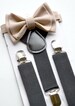 Bow Tie Suspenders Set, Black Suspenders & Beige Biscotti Bow Tie for Baby Toddler Boy Men, Bow Tie Suspenders for Toddlers 