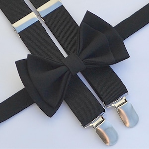 Black Suspenders & Black Bow Tie for Toddler Boy, Classic Wedding Groom Groomsmen Ring Bearer Outfit, Black Bow Tie Suspenders for Men