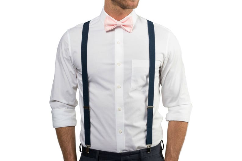 Bow Tie Suspenders Set Light Pink Bow Tie Navy Blue Etsy