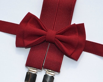 Burgundy Bow Tie & Burgundy Suspenders for Wedding, Wine Bow Tie Wine Suspenders for Groom Groomsmen Ring Bearer Fall Wedding