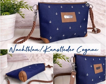 Allround Bag Anchor White/Night Blue/Faux Leather Cognac Shoulder Bag Women's Zippered Bag Maritime Bag Gifts for Women