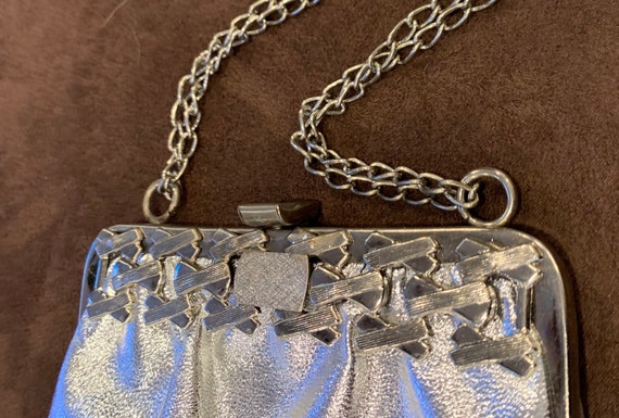Vintage 1960s Silver Evening Bag with Chain Strap - image 3
