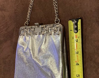 Vintage 1960s Silver Evening Bag with Chain Strap