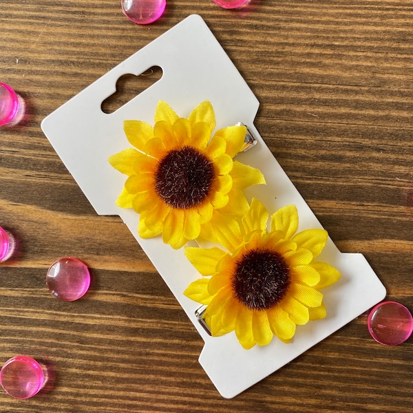 2 Inch Yellow Sunflower Floral Hair Clip, Summer Sunflower Hair Accessories, Toddler Girls Flower Hair Clip, Women's Floral Hair Clip