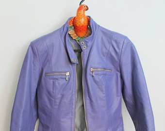 Vintage AKASO Leather Jacket: 90s Fitted Lilac Moto