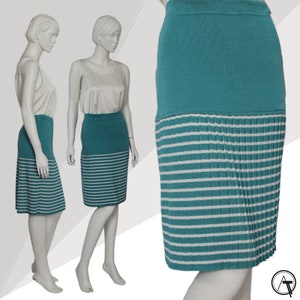 Baby Blue White Wool Tennis Skirt, Vintage Tennis Skirt, Pleated Wool Skirt, Pleated Vintage Skirt, Stripes Skirt, Elastic Waist Skirt,