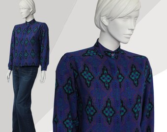 Camisa de algodón vintage de los años 70: estampado psicodélico morado de Mister Leonard