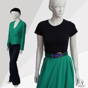 Zandra Rhodes Vintage Skirt Blouse Set, Zandra Rhodes Green 80s Skirt Blouse, 80s Two Piece, 80s Skirt Blouse, Vintage Matching Set,