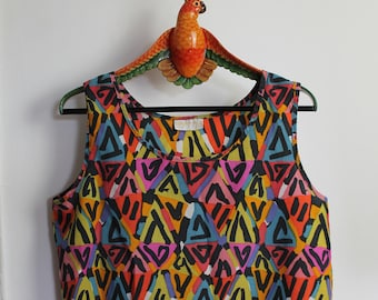Vintage Liberty Print Cotton Vest Top: 90s Abstract Triangles