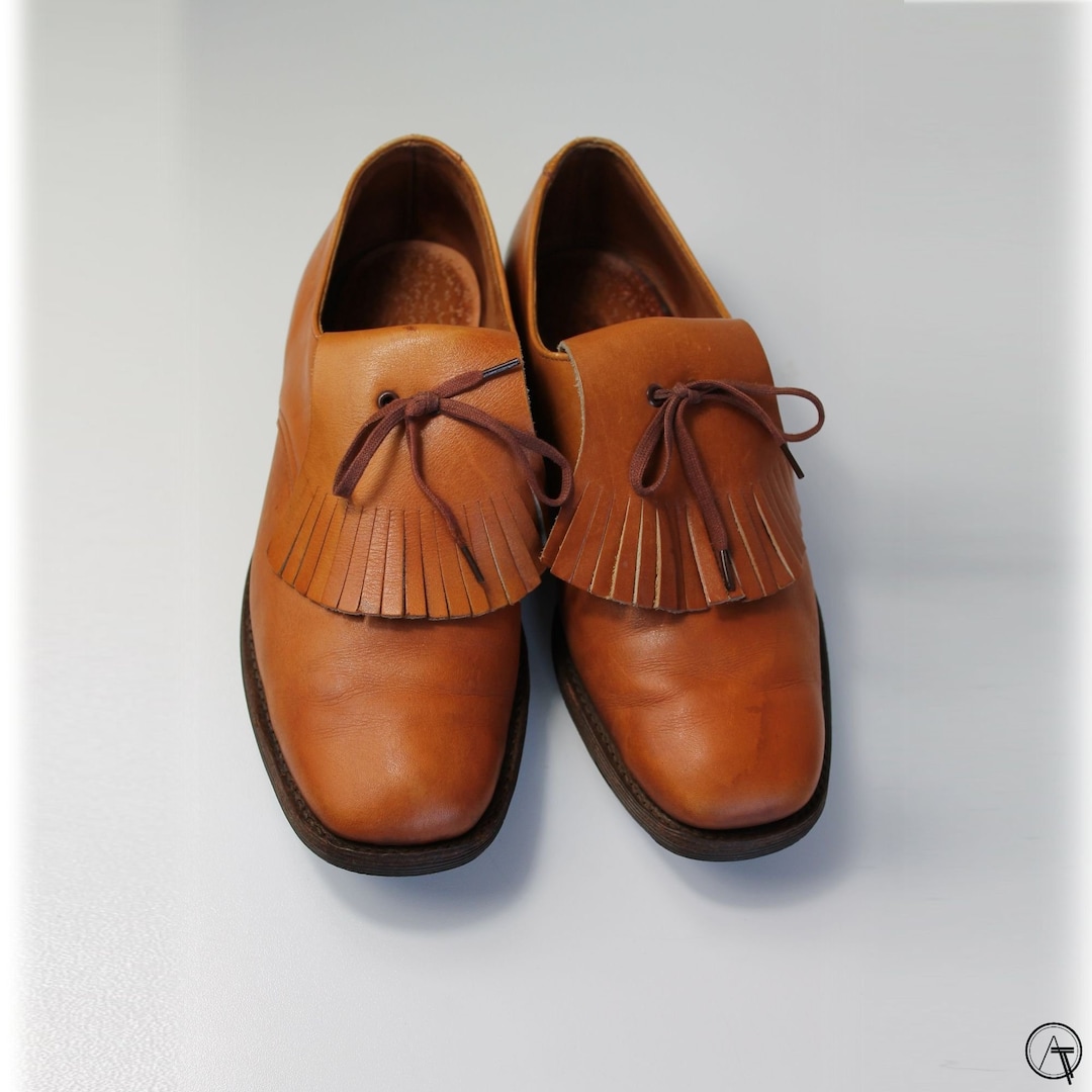 Itshide Vintage Leather Fringed Shoes, Smart Tan Brown Wide Fit Shoes