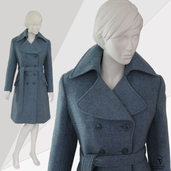 Womens 50s Long Blue Coat, Blue Wool Princess Coat