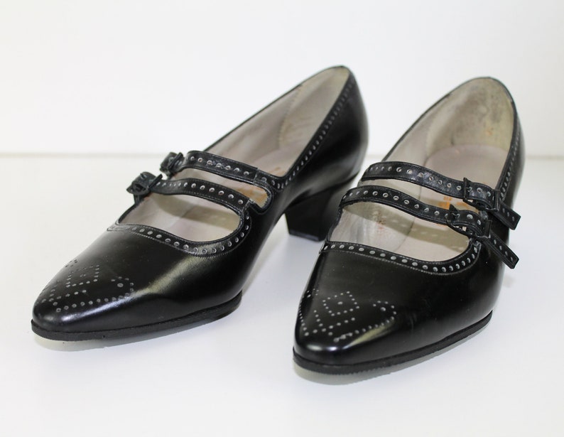 20er Jahre schwarz Leder Französisch Schuhe Doppelband | Etsy