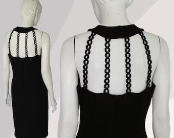 90er Vintage Schwarzes Neckholder Kleid: Geflochtenes Rückenfreies Etuikleid
