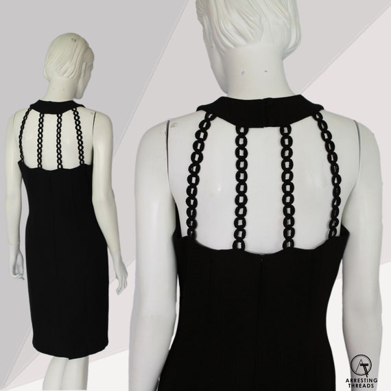 Black Plaited Backless Dress, Vintage Black Shift… - image 1