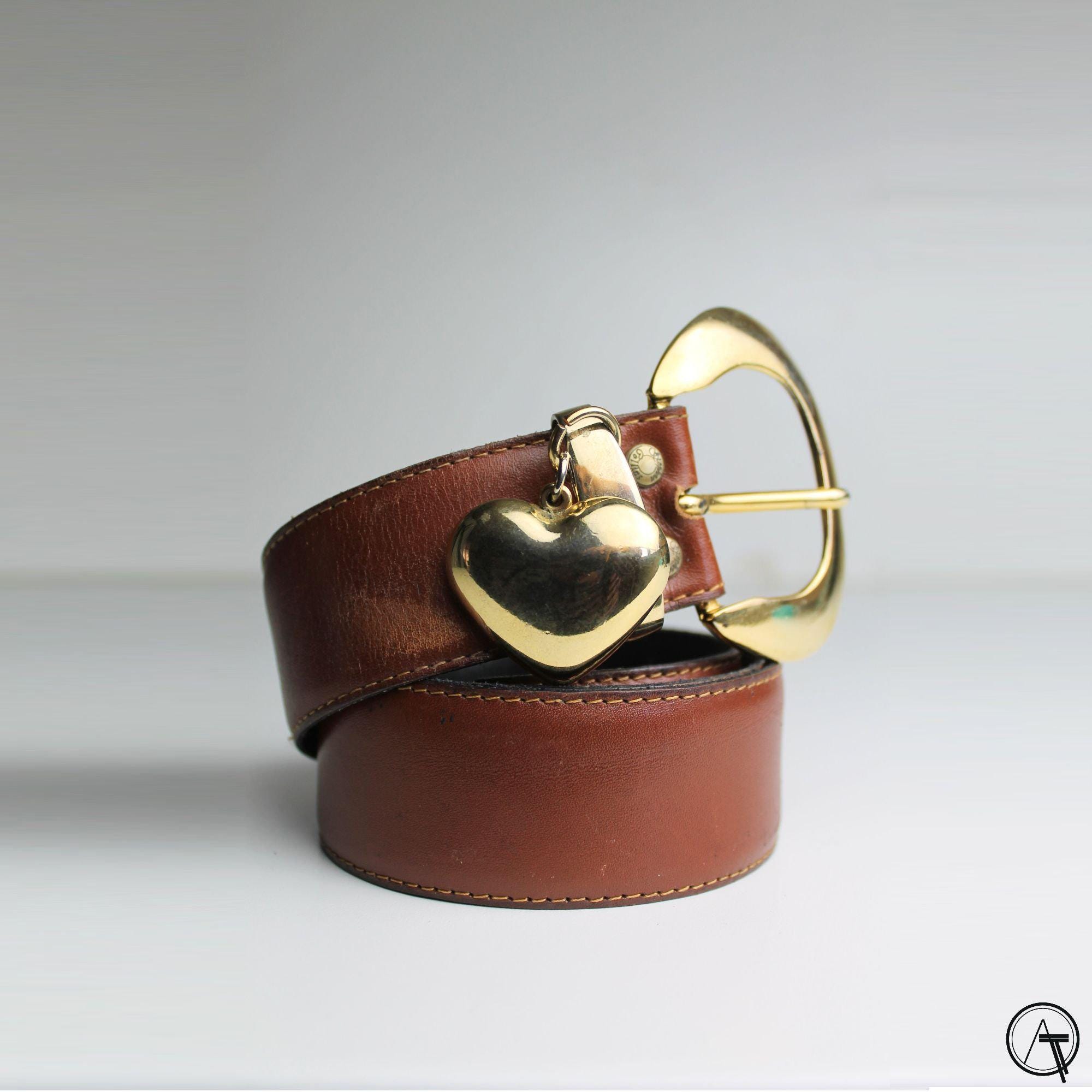 Moschino Leather Heart Clasp Buckle Vintage Leather Belt by Redwall Italy Moschino Red Shiny Leather Large Gold Tone Heart Buckle Belt  main image 3
