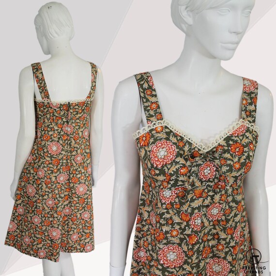 70s Cotton Floral Dress, Prairie Print Dress, Vint