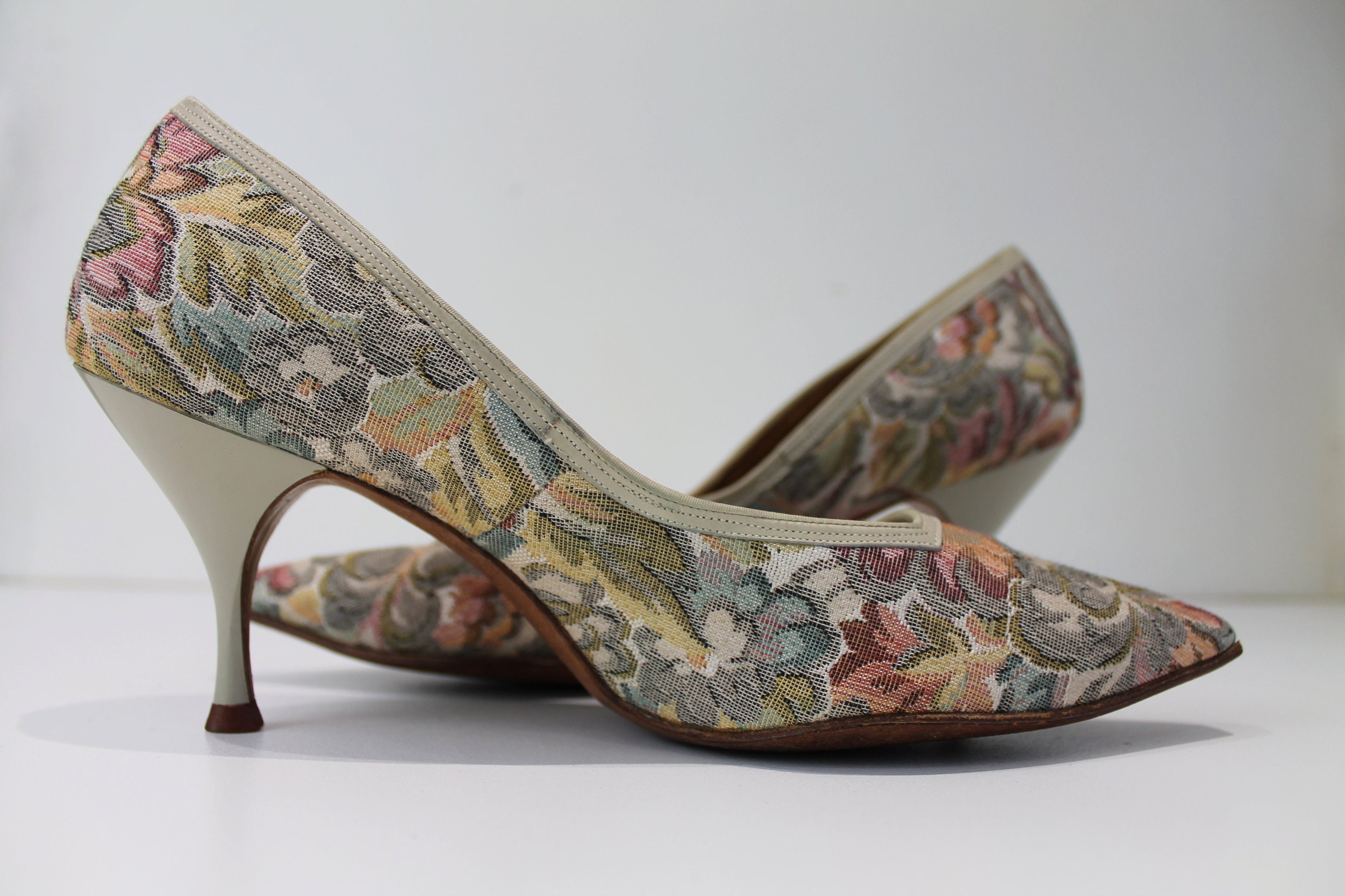 Tapestry Shoes Vintage Tapestry Heels Embroidery Shoes Etsy