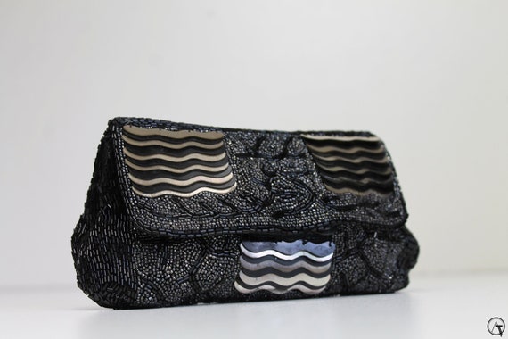 1920S Loop Belt Purse, Black Silver 1920s Purse, … - image 1