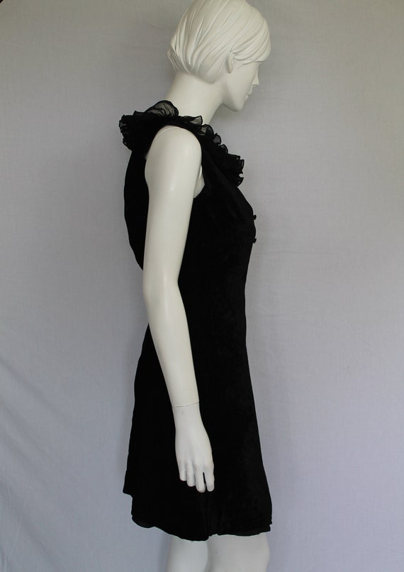 Black 60s SAMBO Dress, Velvet Black Chiffon Frill… - image 8