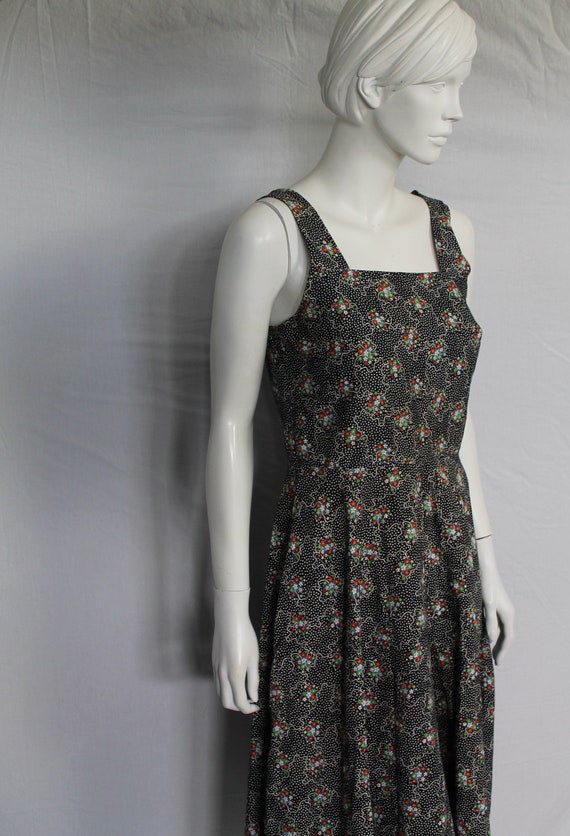 Black Ditsy Floral Polka Dot Vintage Dress, Black… - image 2