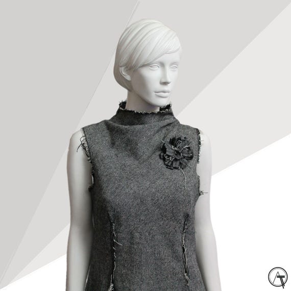 Vintage Topshop 90s Wool Blend Sleeveless Dress | Deconstructed High Neck  Charcoal Grey Y2K Minimalist - Etsy